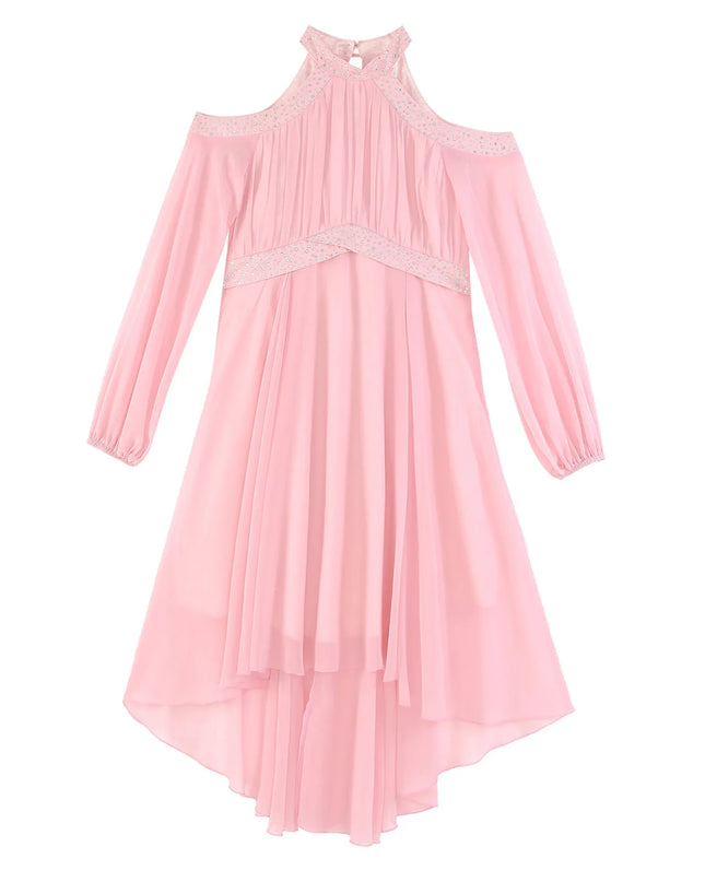 Hellgru"nes Chiffon Halterkleid Detail Ruesche Nahaufnahme