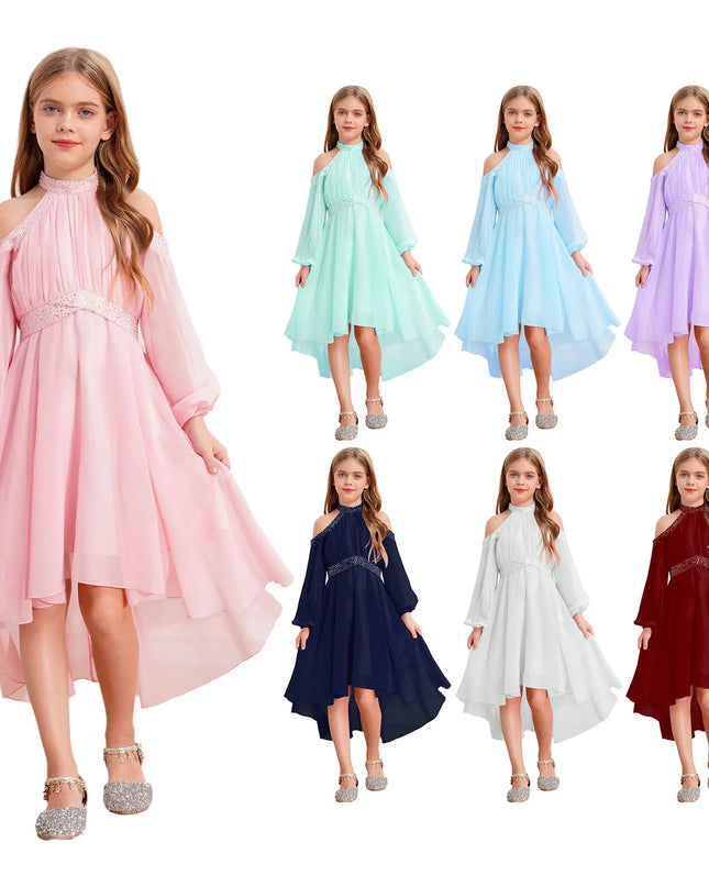 Jugendweihe Kleid Hellgruen Kinder Chiffon Groesse 4-16