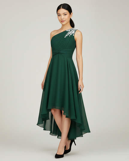 Armeeguenes Jugendweihe Kleid Einschulter | Pailletten - Ansicht 1