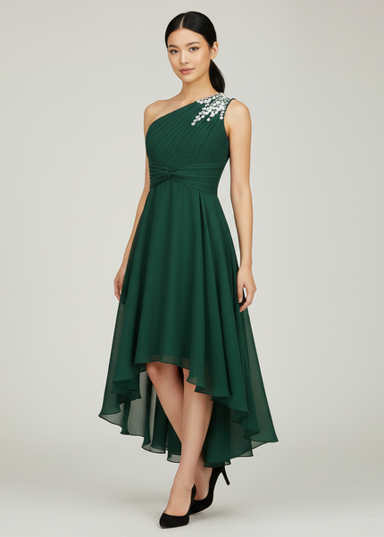 Armeeguenes Jugendweihe Kleid Einschulter | Pailletten - Ansicht 1