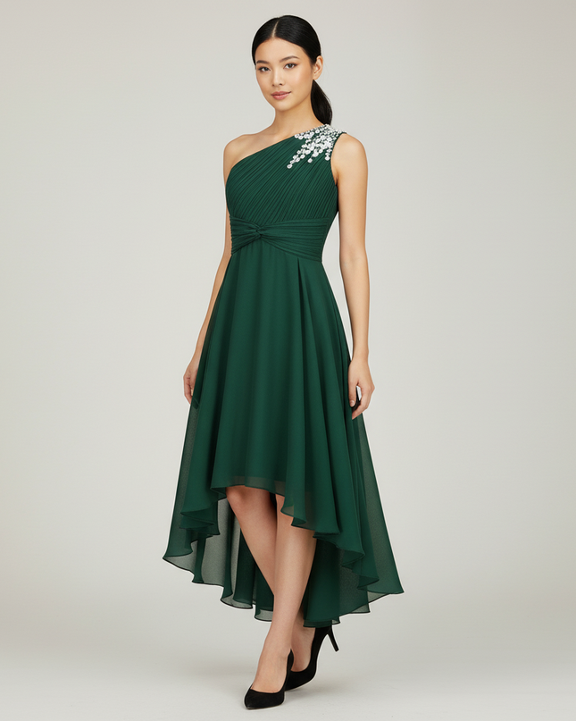 Armeeguenes Jugendweihe Kleid Einschulter | Pailletten - Ansicht 1