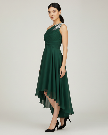 Armeeguenes Jugendweihe Kleid Einschulter | Pailletten - Ansicht 3