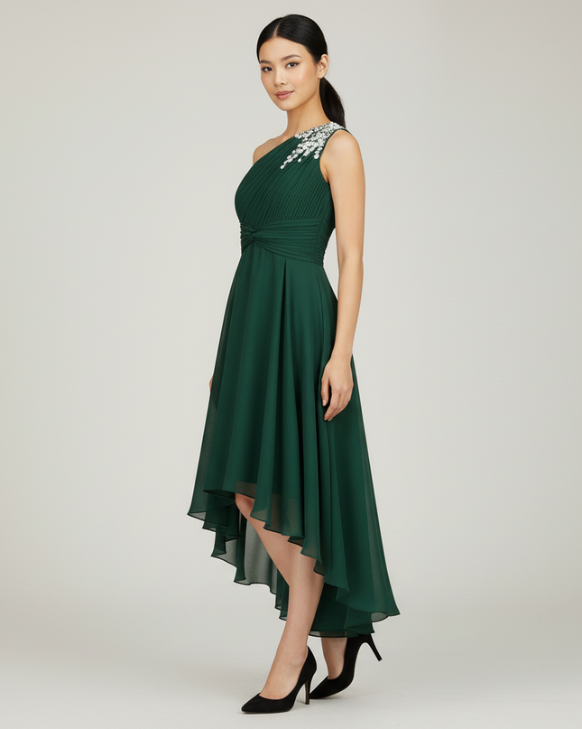 Armeeguenes Jugendweihe Kleid Einschulter | Pailletten - Ansicht 3