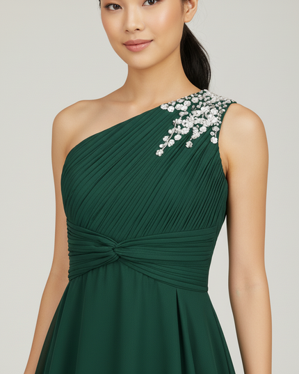 Armeeguenes Jugendweihe Kleid Einschulter | Pailletten - Ansicht 4