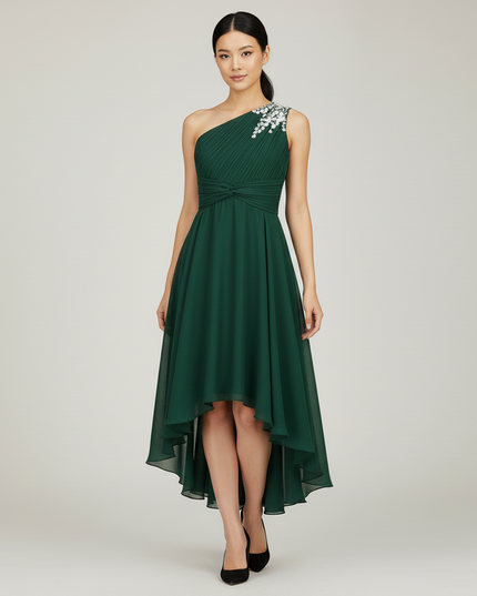 Armeeguenes Jugendweihe Kleid Einschulter | Pailletten - Ansicht 5