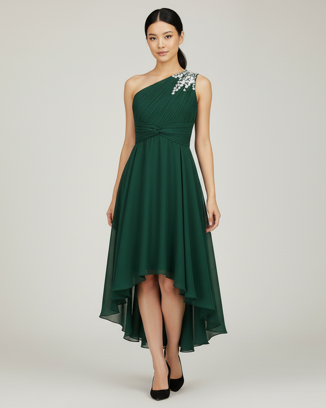 Armeeguenes Jugendweihe Kleid Einschulter | Pailletten - Ansicht 5