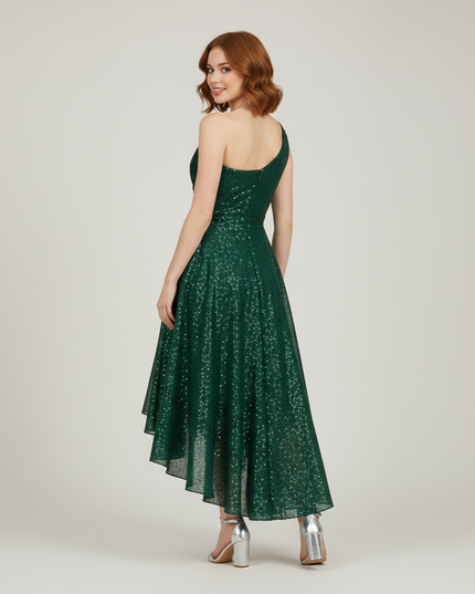 Armegruenes Jugendweihe Kleid Sequin Einschulter Kinder - Ansicht 2