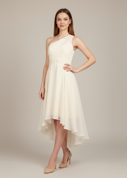 Festliches Kleid Jugendweihe Asymmetrisch Ivory Pailletten - Ansicht 1
