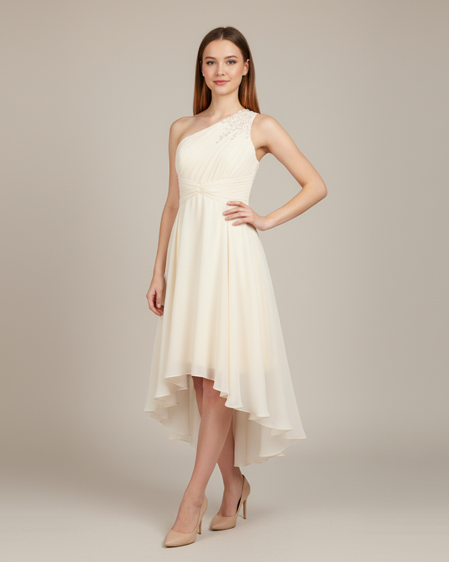 Festliches Kleid Jugendweihe Asymmetrisch Ivory Pailletten - Ansicht 1