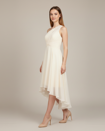 Festliches Kleid Jugendweihe Asymmetrisch Ivory Pailletten - Ansicht 3