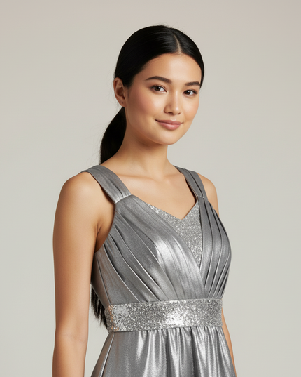 Festliche Kleider Jugendweihe Elegant - Silber Lang - Ansicht 4