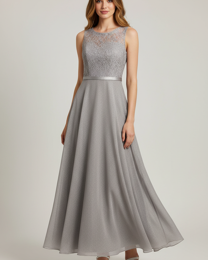 Festliches Kleid Jugendweihe Grau Lang - Elegant - Ansicht 1