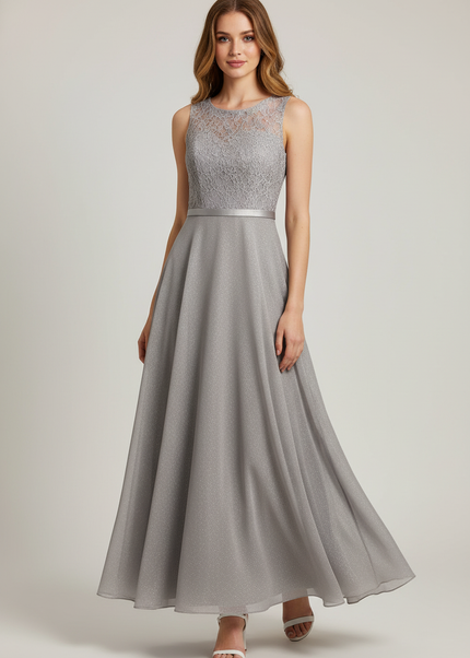 Festliches Kleid Jugendweihe Grau Lang - Elegant - Ansicht 1