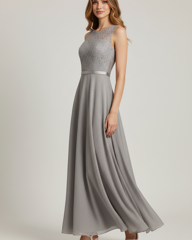 Festliches Kleid Jugendweihe Grau Lang - Elegant - Ansicht 3
