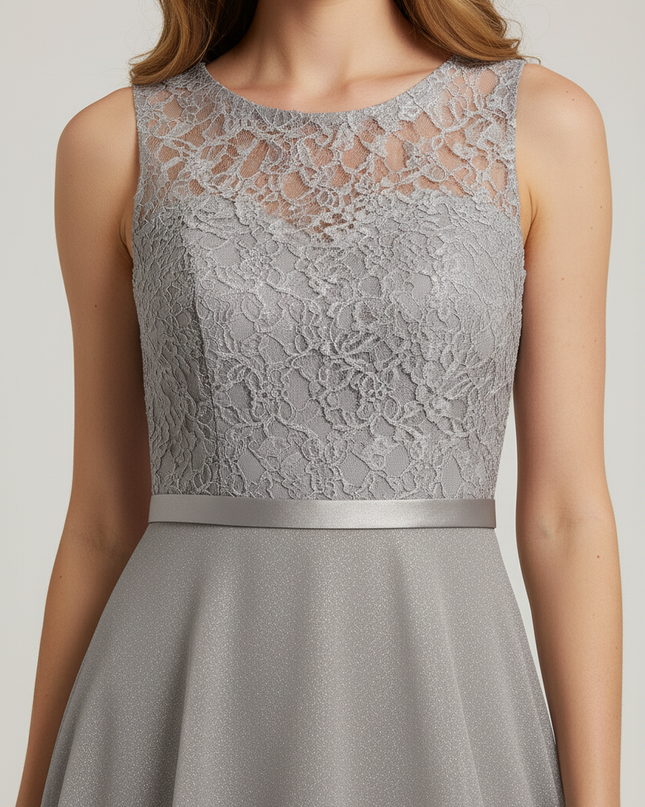 Festliches Kleid Jugendweihe Grau Lang - Elegant - Ansicht 4