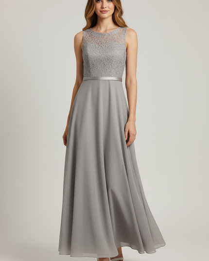 Festliches Kleid Jugendweihe Grau Lang - Elegant - Ansicht 5