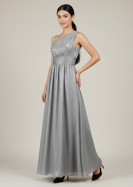 Festliches Kleid Jugendweihe Grau Schulterlos - Chiffon - Ansicht 1
