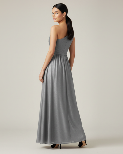 Festliches Kleid Jugendweihe Grau Schulterlos - Chiffon - Ansicht 2