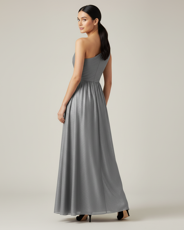 Festliches Kleid Jugendweihe Grau Schulterlos - Chiffon - Ansicht 2