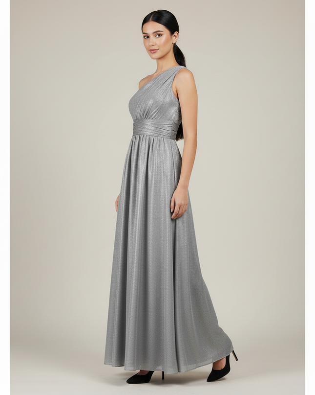 Festliches Kleid Jugendweihe Grau Schulterlos - Chiffon - Ansicht 3