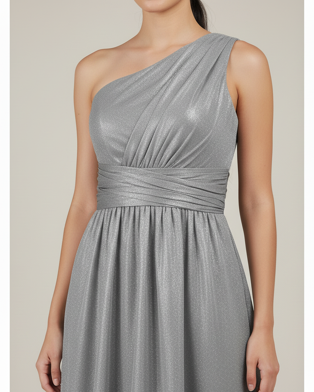 Festliches Kleid Jugendweihe Grau Schulterlos - Chiffon - Ansicht 4
