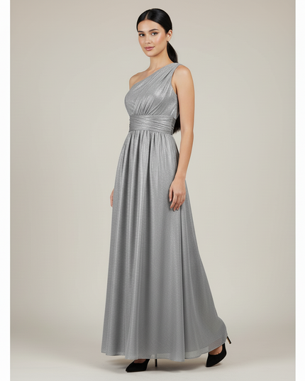 Festliches Kleid Jugendweihe Grau Schulterlos - Chiffon - Ansicht 5