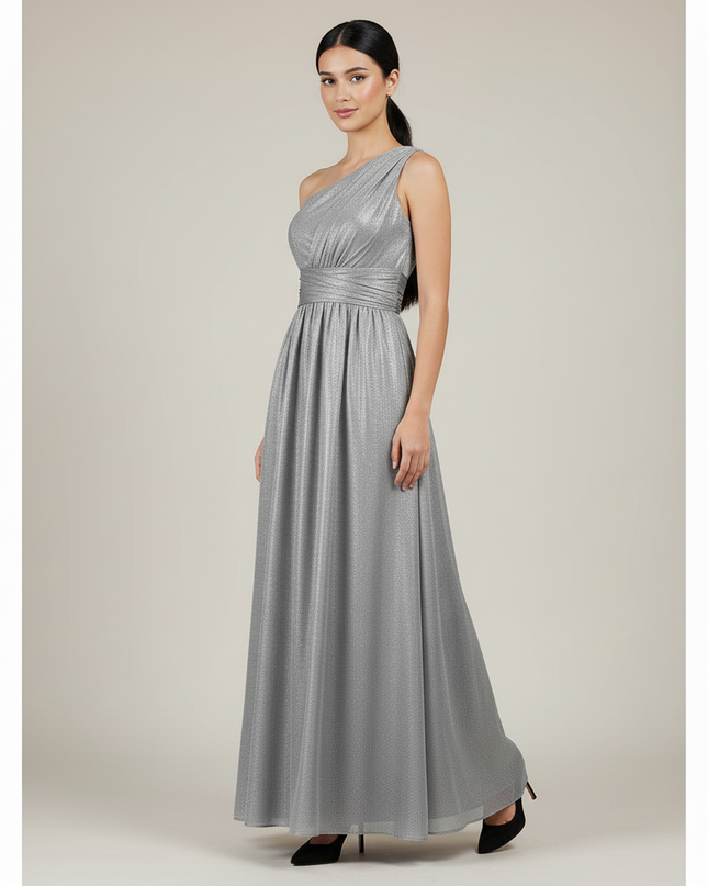 Festliches Kleid Jugendweihe Grau Schulterlos - Chiffon - Ansicht 5