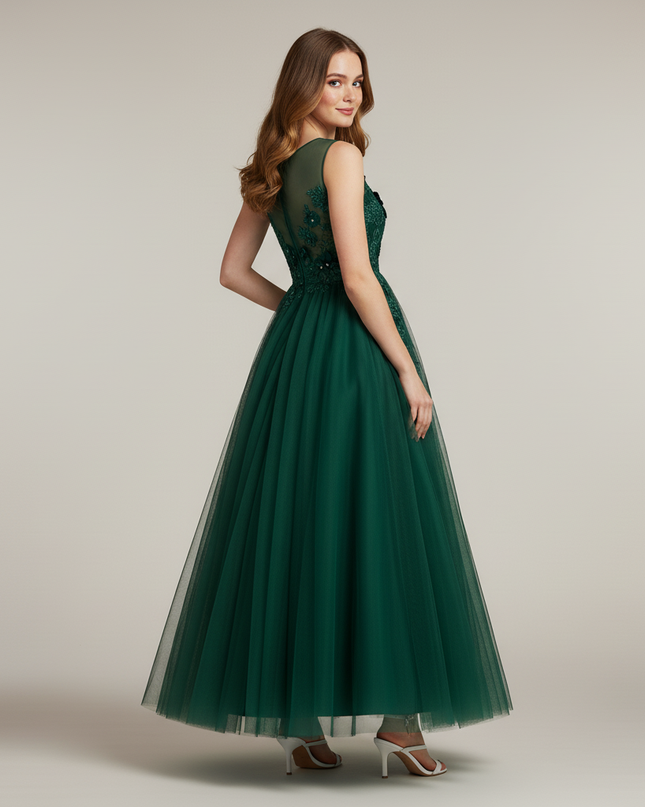 Festliches Kleid Jugendweihe Gruen Lang Blumen - Ansicht 2