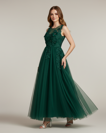 Festliches Kleid Jugendweihe Gruen Lang Blumen - Ansicht 3