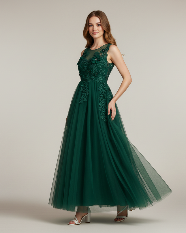 Festliches Kleid Jugendweihe Gruen Lang Blumen - Ansicht 3