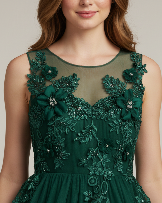 Festliches Kleid Jugendweihe Gruen Lang Blumen - Ansicht 4