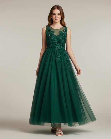Festliches Kleid Jugendweihe Gruen Lang Blumen - Ansicht 5