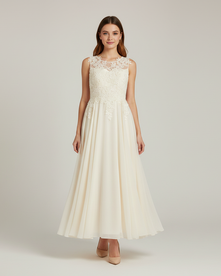 Festliches Kleid Jugendweihe Ivory Blumen - Lang - Ansicht 1