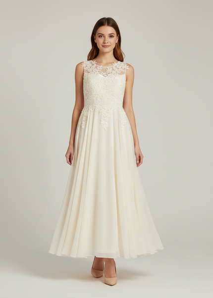 Festliches Kleid Jugendweihe Ivory Blumen - Lang - Ansicht 1