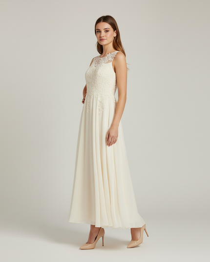 Festliches Kleid Jugendweihe Ivory Blumen - Lang - Ansicht 3