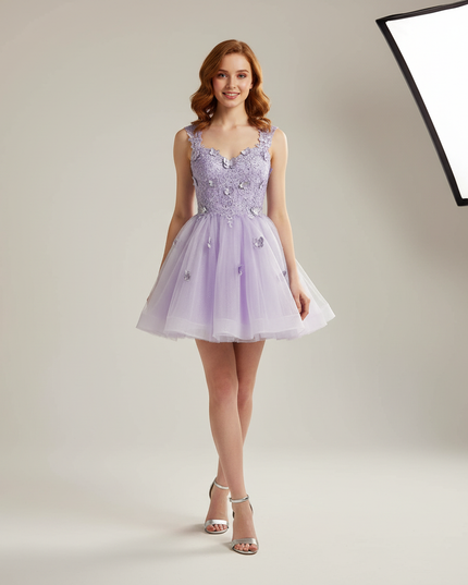 Festliche Kleider Jugendweihe Lila - Kurzes Cocktailkleid - Ansicht 1