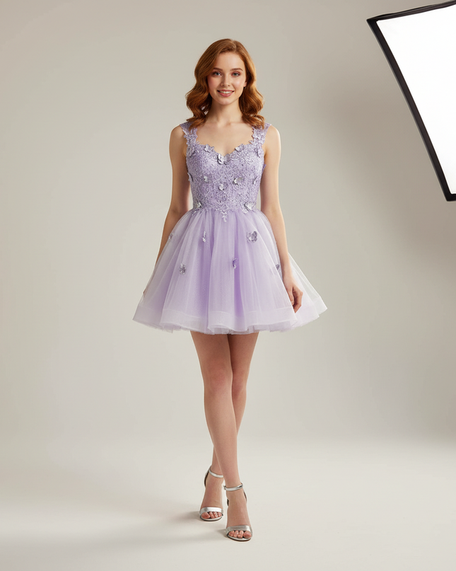 Festliche Kleider Jugendweihe Lila - Kurzes Cocktailkleid - Ansicht 1