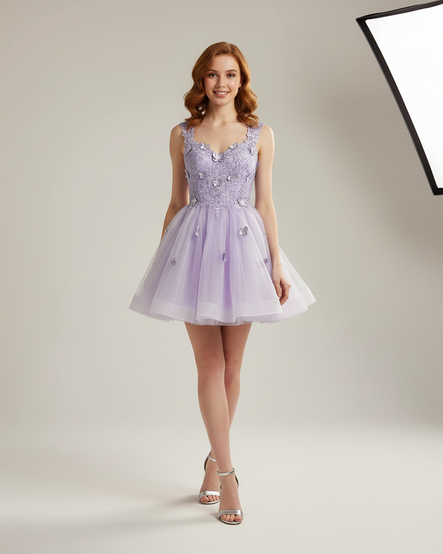 Festliche Kleider Jugendweihe Lila - Kurzes Cocktailkleid - Ansicht 5