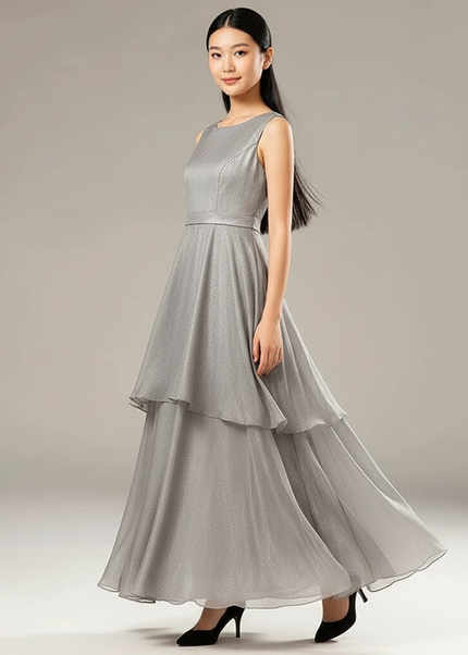 Festliche Kleider Jugendweihe Modern - Grau Chiffon - Ansicht 1