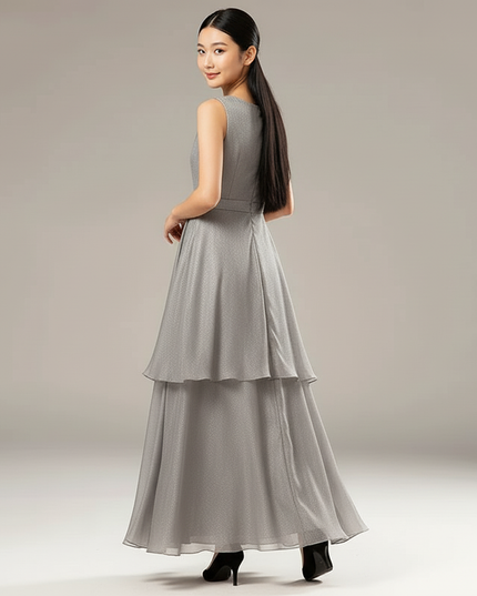 Festliche Kleider Jugendweihe Modern - Grau Chiffon - Ansicht 2