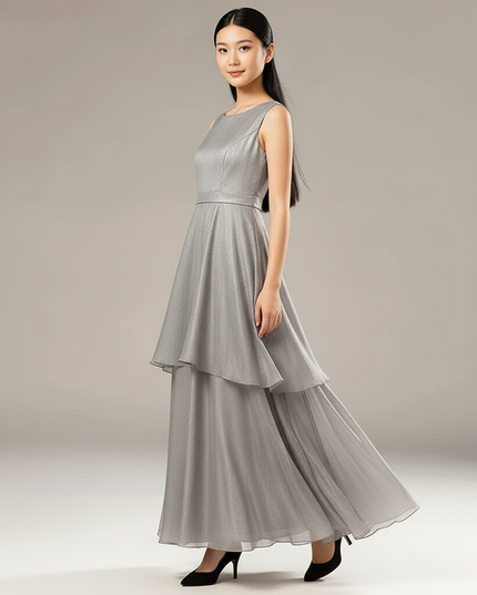 Festliche Kleider Jugendweihe Modern - Grau Chiffon - Ansicht 3