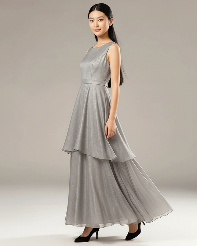 Festliche Kleider Jugendweihe Modern - Grau Chiffon - Ansicht 3
