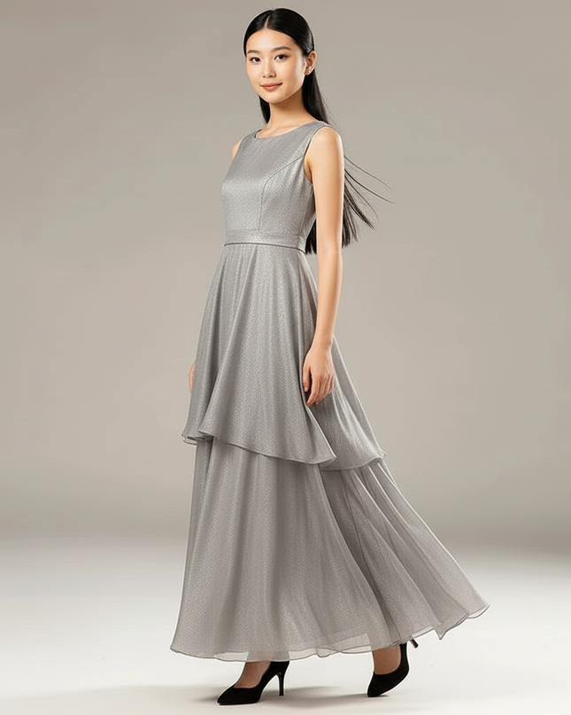 Festliche Kleider Jugendweihe Modern - Grau Chiffon - Ansicht 5