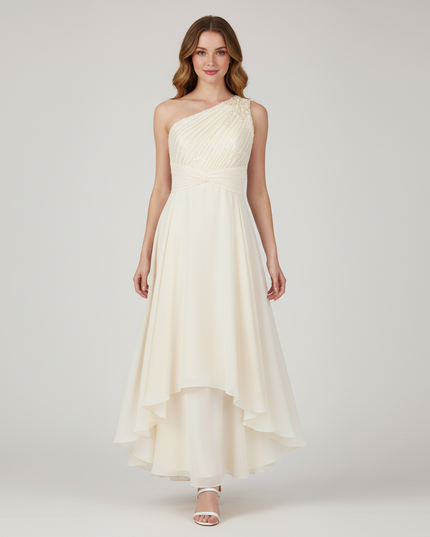 Festliches Kleid Jugendweihe Pailletten Creme Chiffon - Ansicht 1