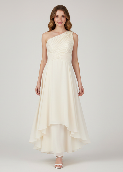 Festliches Kleid Jugendweihe Pailletten Creme Chiffon - Ansicht 1