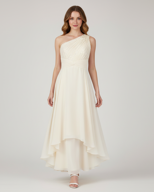 Festliches Kleid Jugendweihe Pailletten Creme Chiffon - Ansicht 1