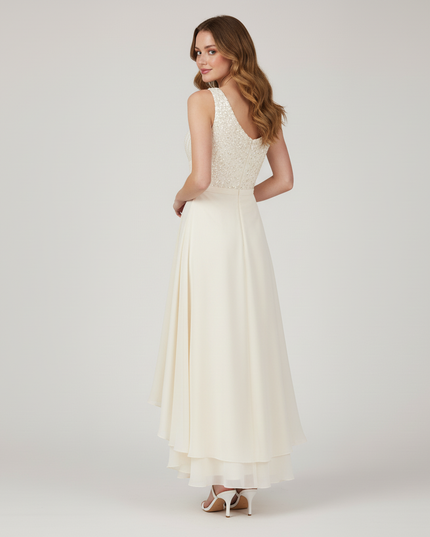 Festliches Kleid Jugendweihe Pailletten Creme Chiffon - Ansicht 2