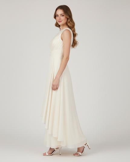 Festliches Kleid Jugendweihe Pailletten Creme Chiffon - Ansicht 3