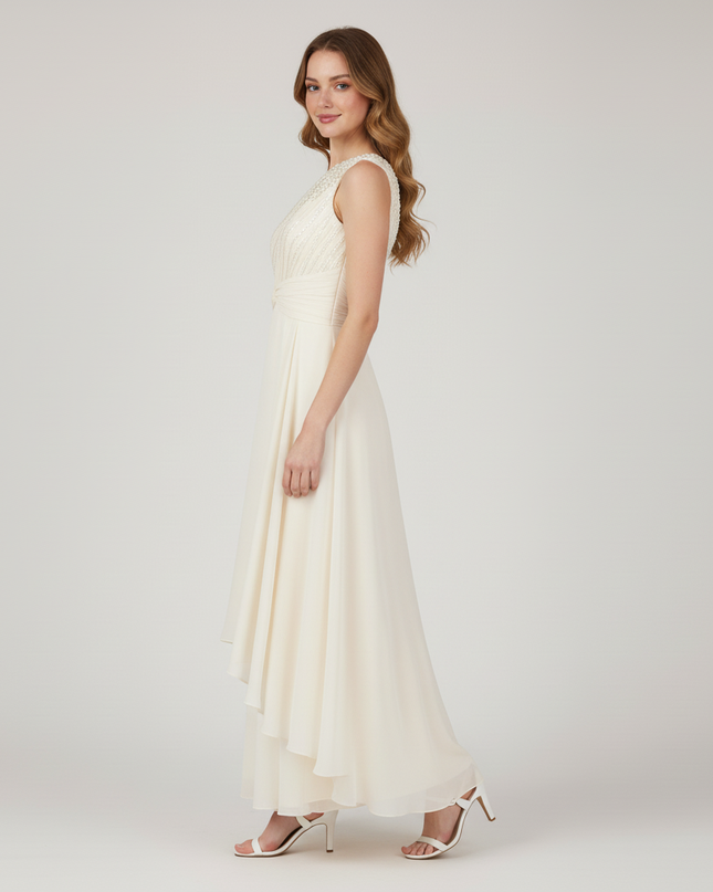 Festliches Kleid Jugendweihe Pailletten Creme Chiffon - Ansicht 3