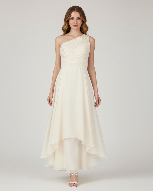 Festliches Kleid Jugendweihe Pailletten Creme Chiffon - Ansicht 5